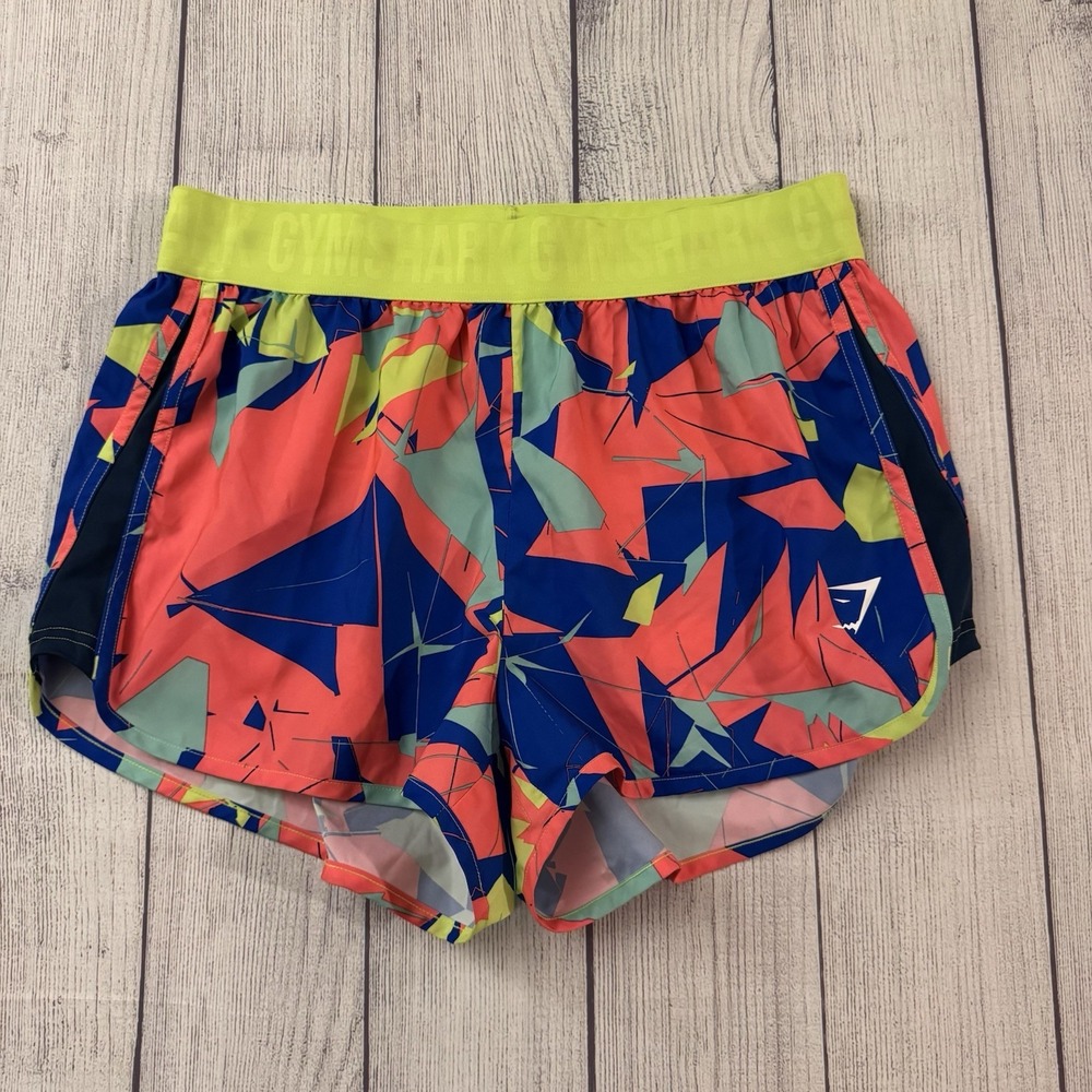 Gymshark Women's Neon Retro Bright Colorful Running Shorts Size Large Logo